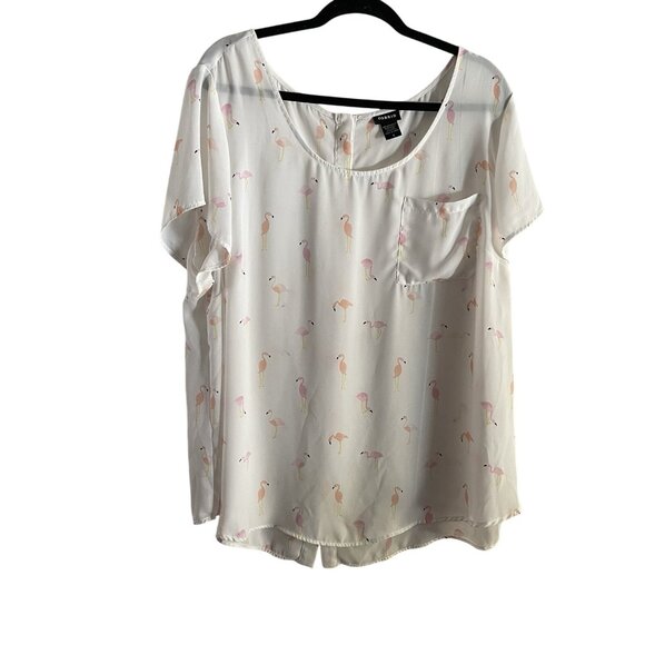 Torrid Women 3X Flamingo Print Abbey Georgette Button Back Short Sleeve Blouse - Picture 2 of 10